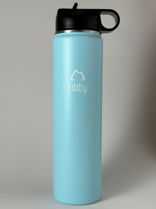 Ribby 750 ml Wide Mouth Stainless Steel Bottle with Straw Lid-Sea Blue
