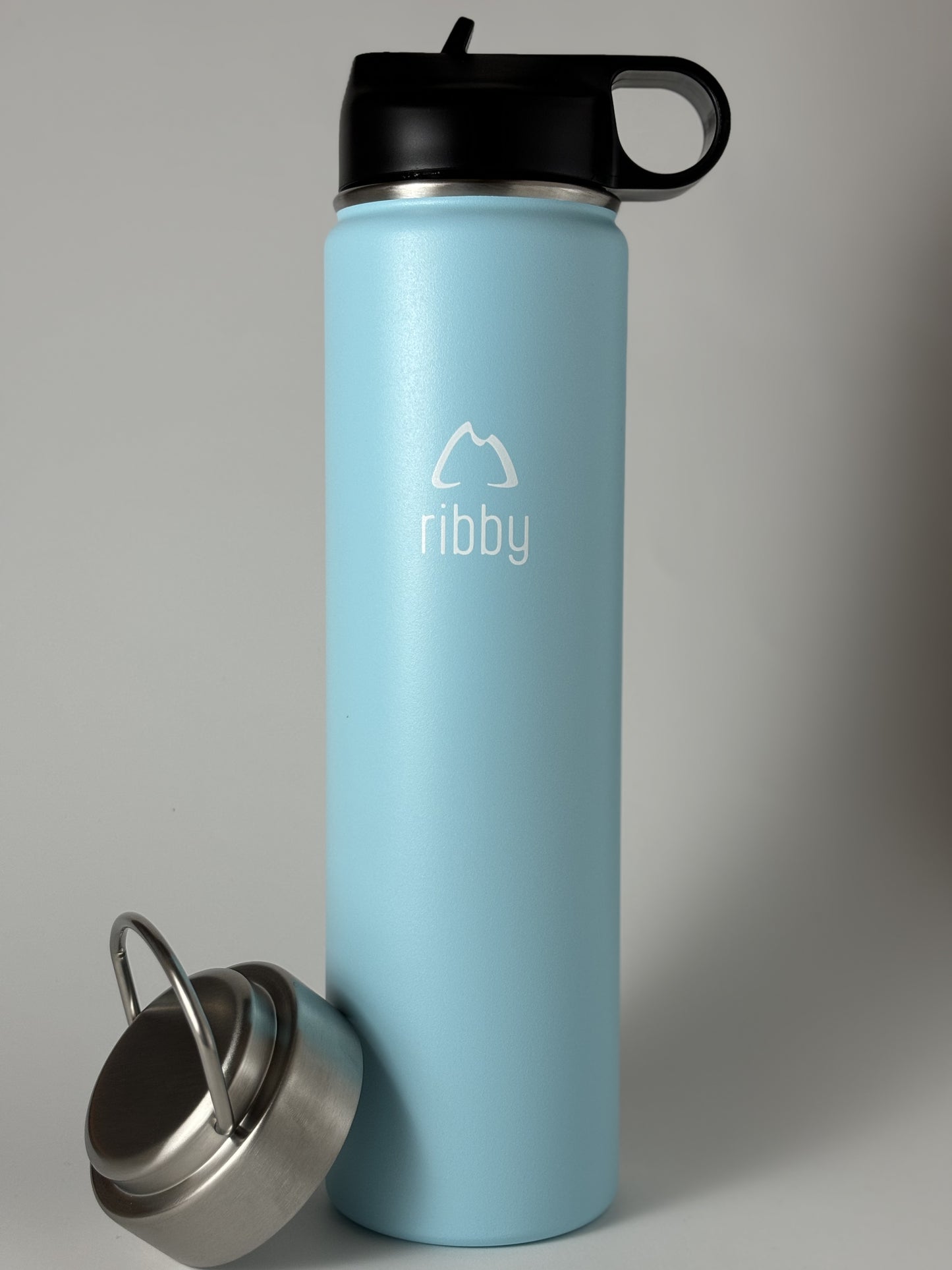 Ribby 750 ml Wide Mouth Stainless Steel Bottle with Straw Lid-Sea Blue