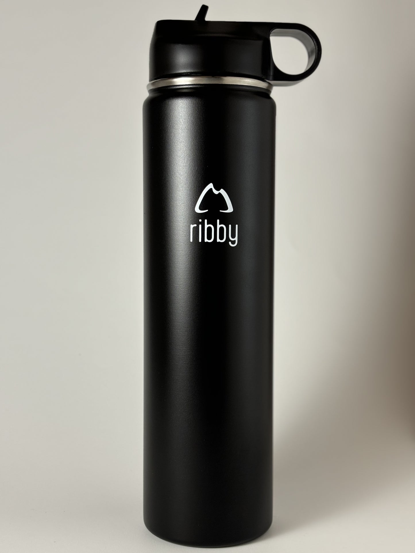 Ribby 750 ml Wide Mouth Stainless Steel Bottle with Straw Lid-Black
