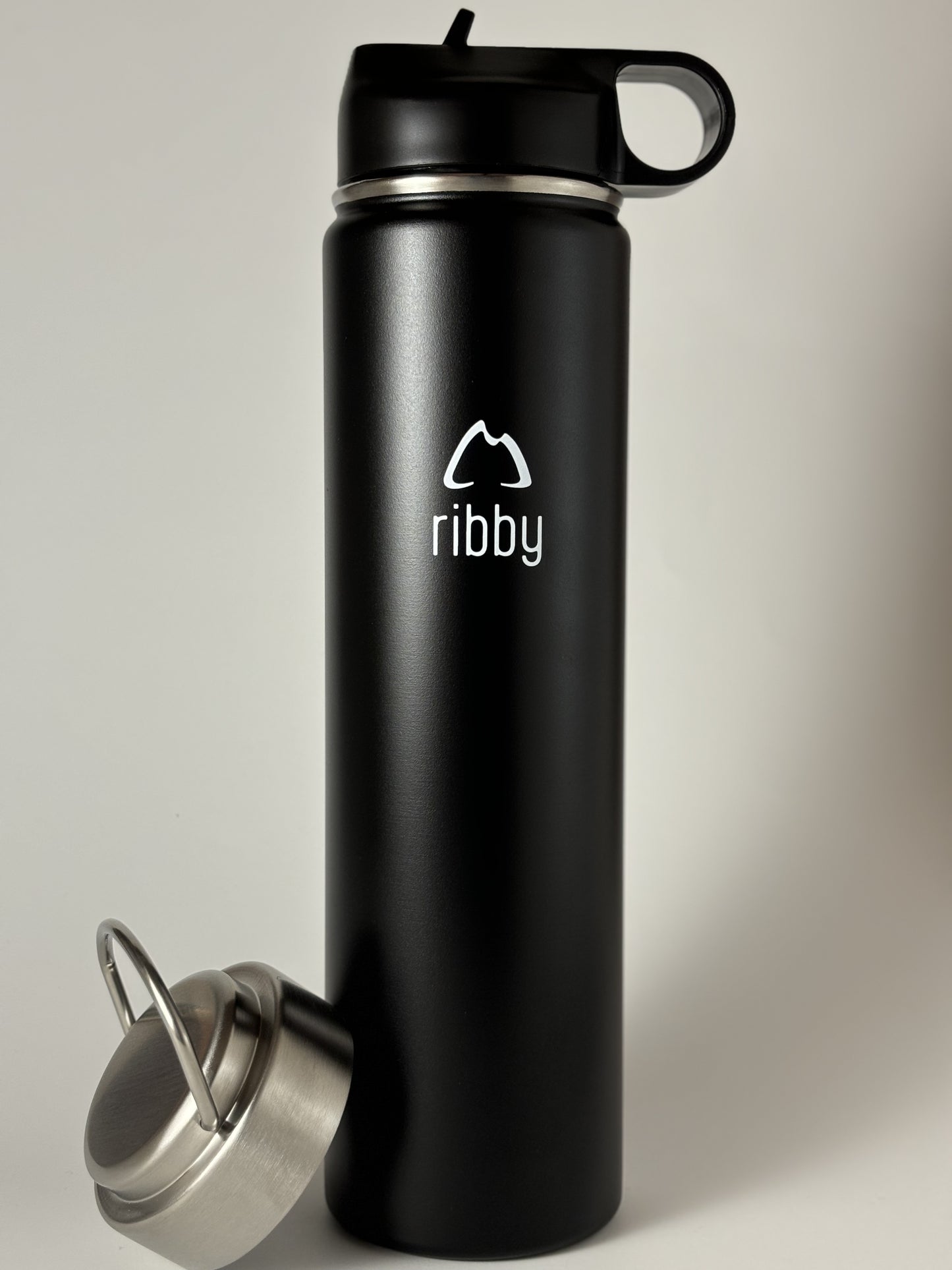 Ribby 750 ml Wide Mouth Stainless Steel Bottle with Straw Lid-Black