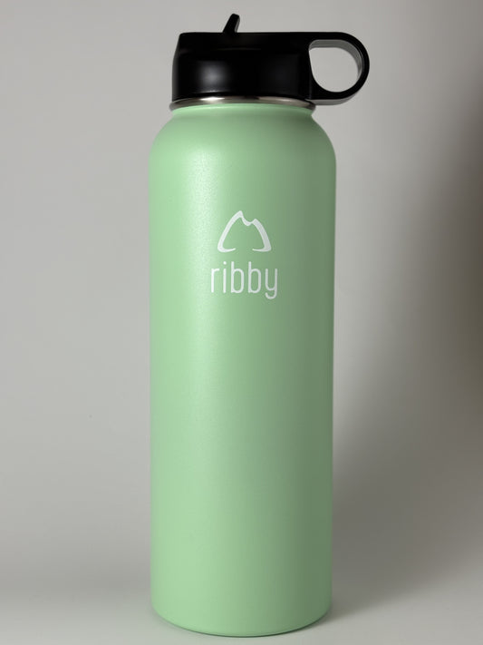 Ribby 1200ml Wide Mouth Stainless Steel Bottle with Straw Lid-Mint
