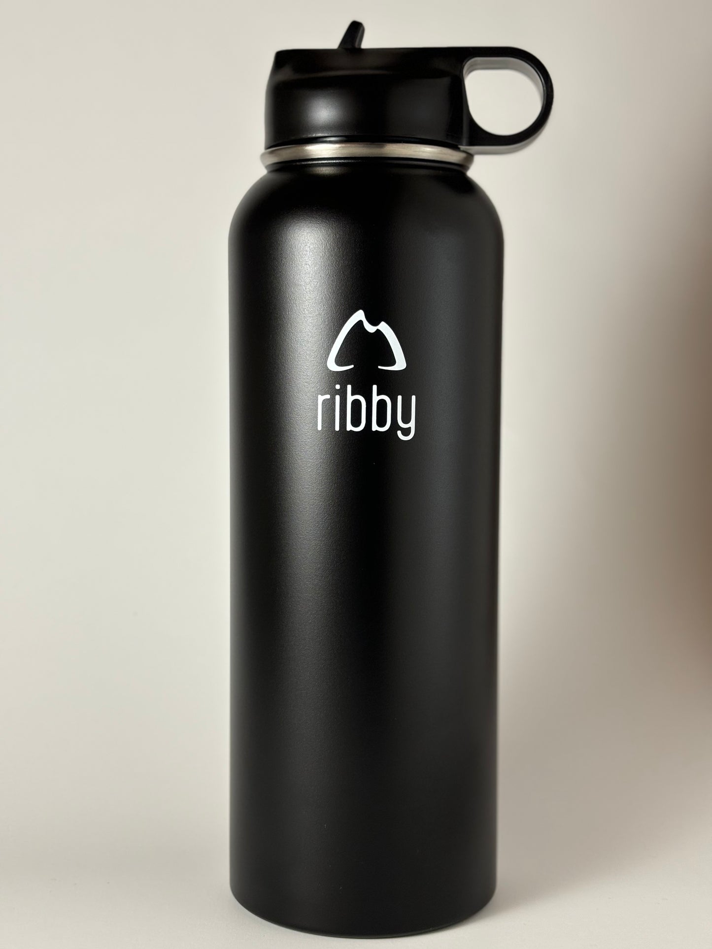 Ribby 1200ml Wide Mouth Stainless Steel Bottle with Straw Lid-Black