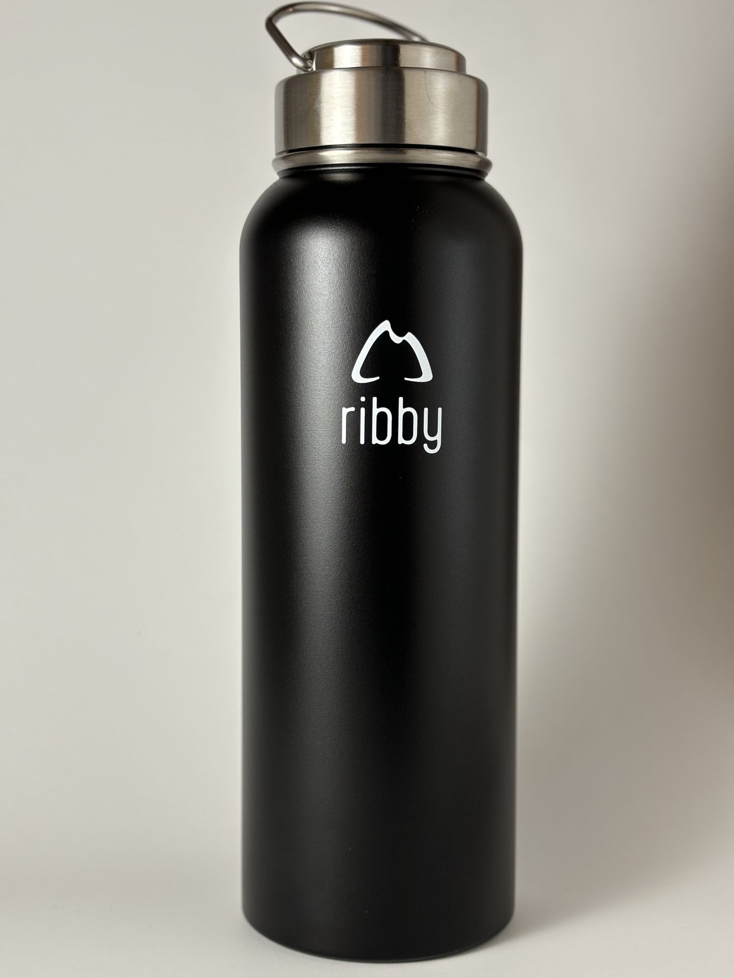 Ribby 1200ml Wide Mouth Stainless Steel Bottle with Straw Lid-Black
