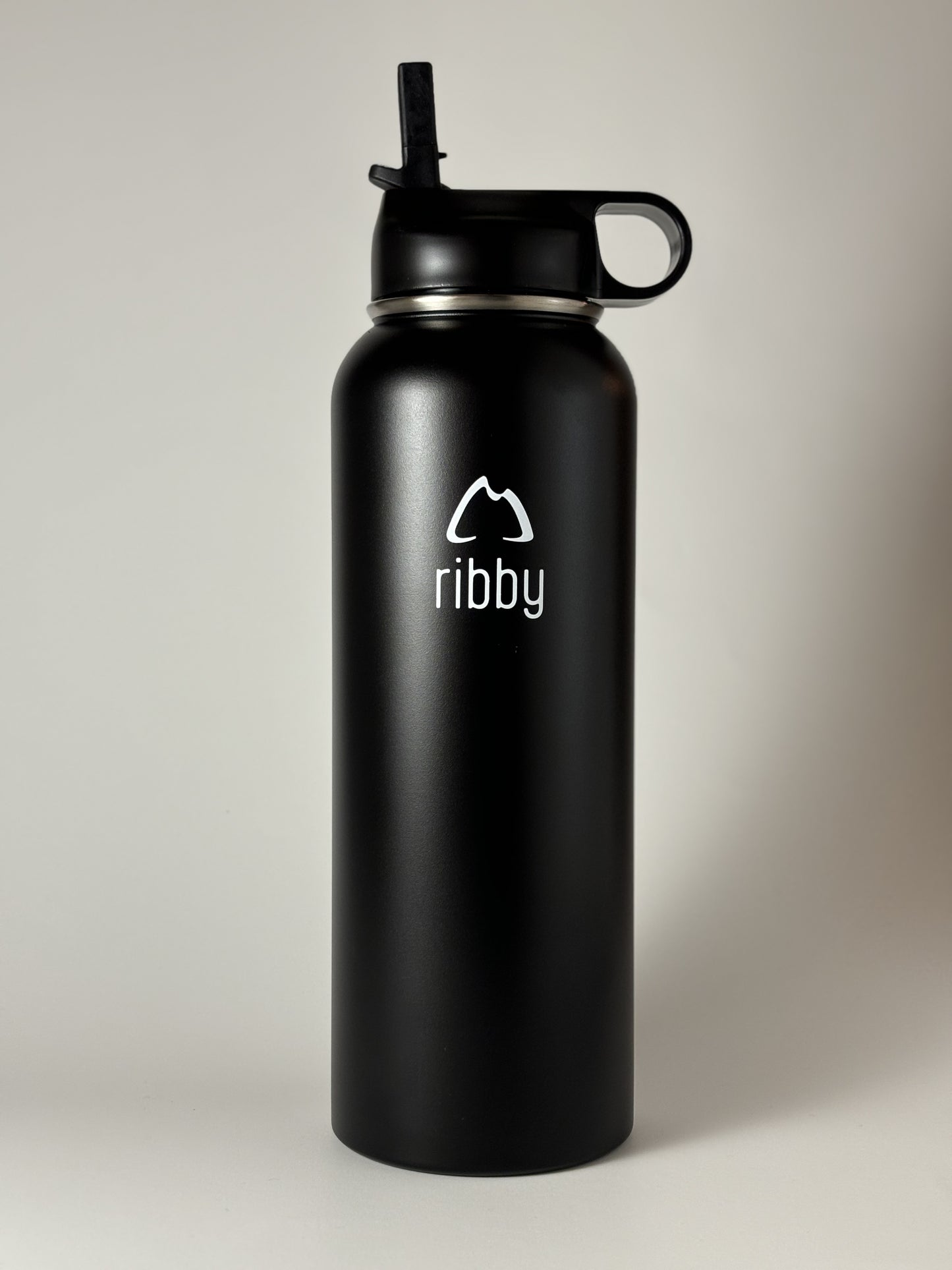 Ribby 1200ml Wide Mouth Stainless Steel Bottle with Straw Lid-Black