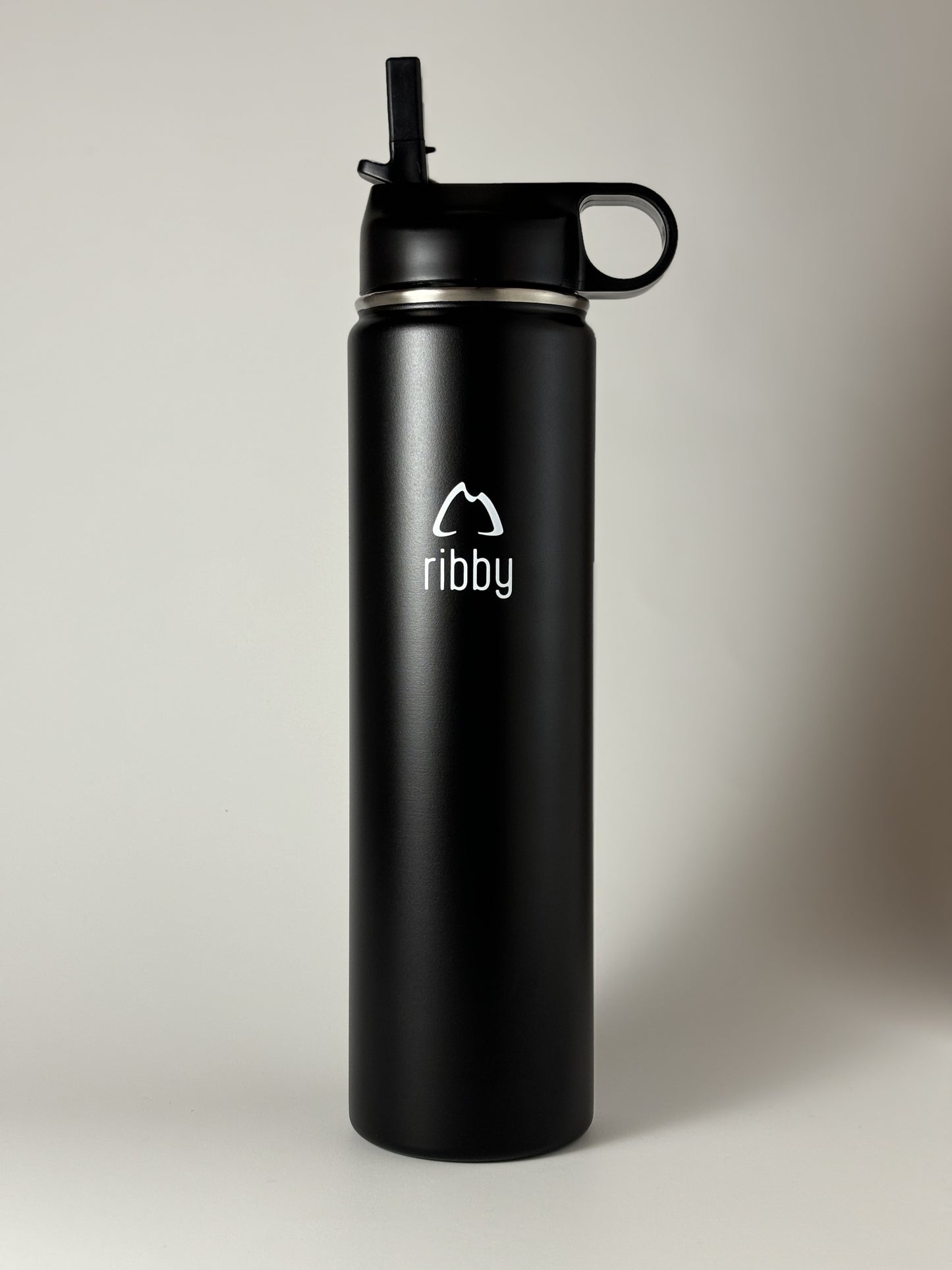 Ribby 750 ml Wide Mouth Stainless Steel Bottle with Straw Lid-Black