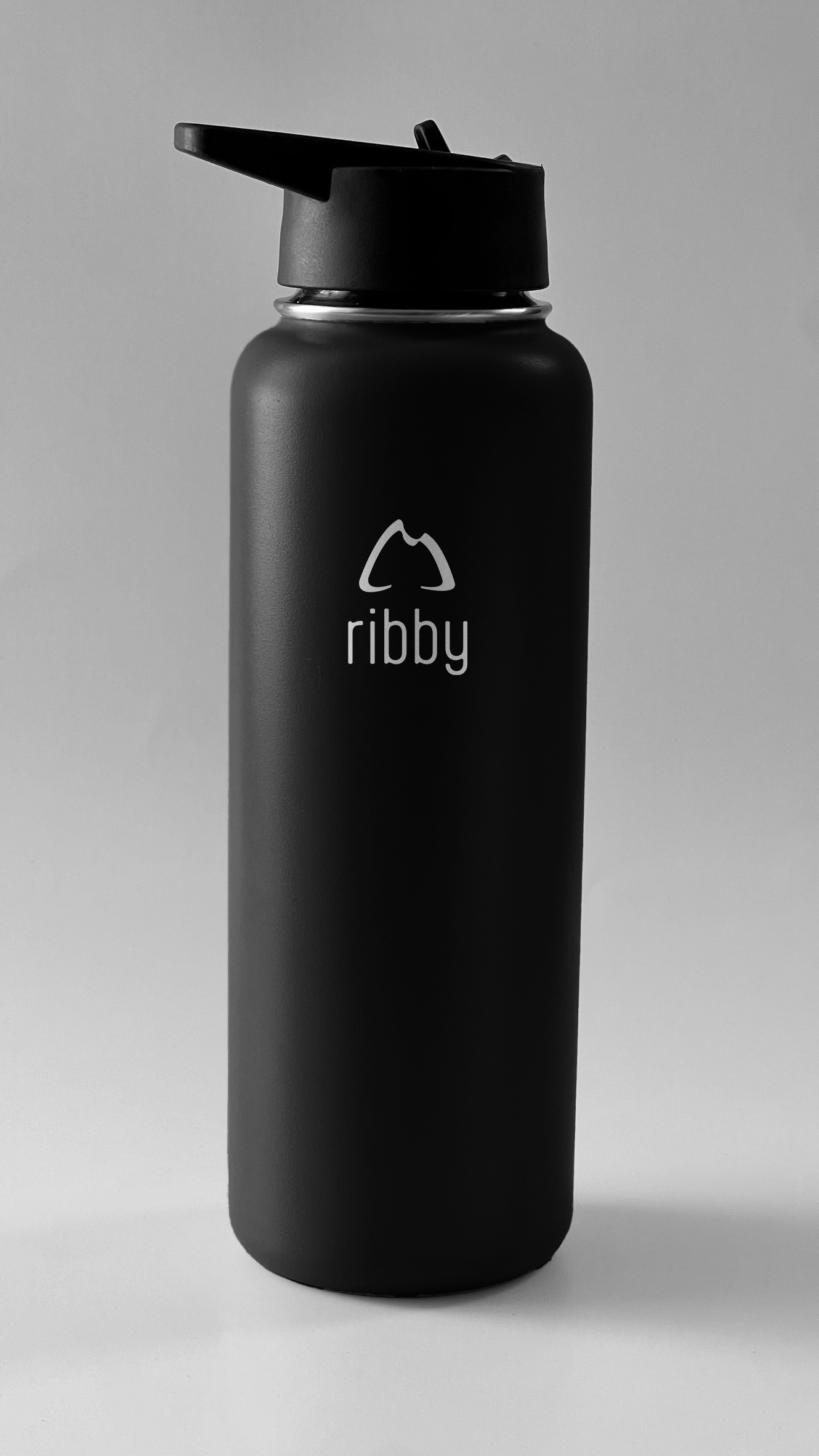 Ribby 1200ml Wide Mouth Bottle with Straw Lid-Black