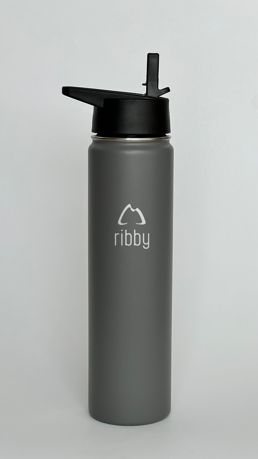 Ribby 710 ml Wide Mouth Bottle with Straw Lid-Gray