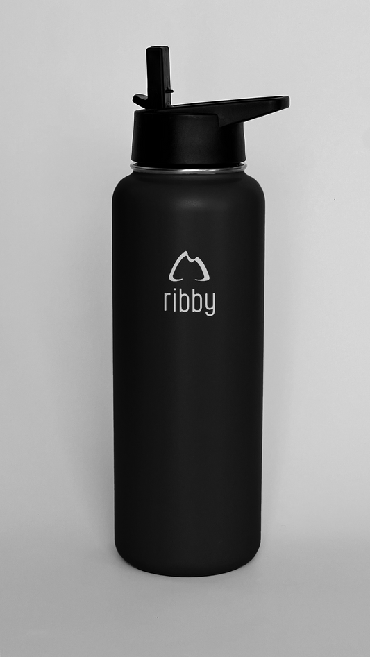 Ribby 1200ml Wide Mouth Bottle with Straw Lid-Black