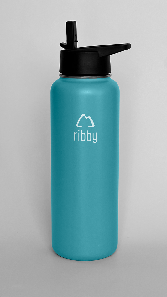 Ribby 1200ml Wide Mouth Bottle with Straw Lid-Sea Blue