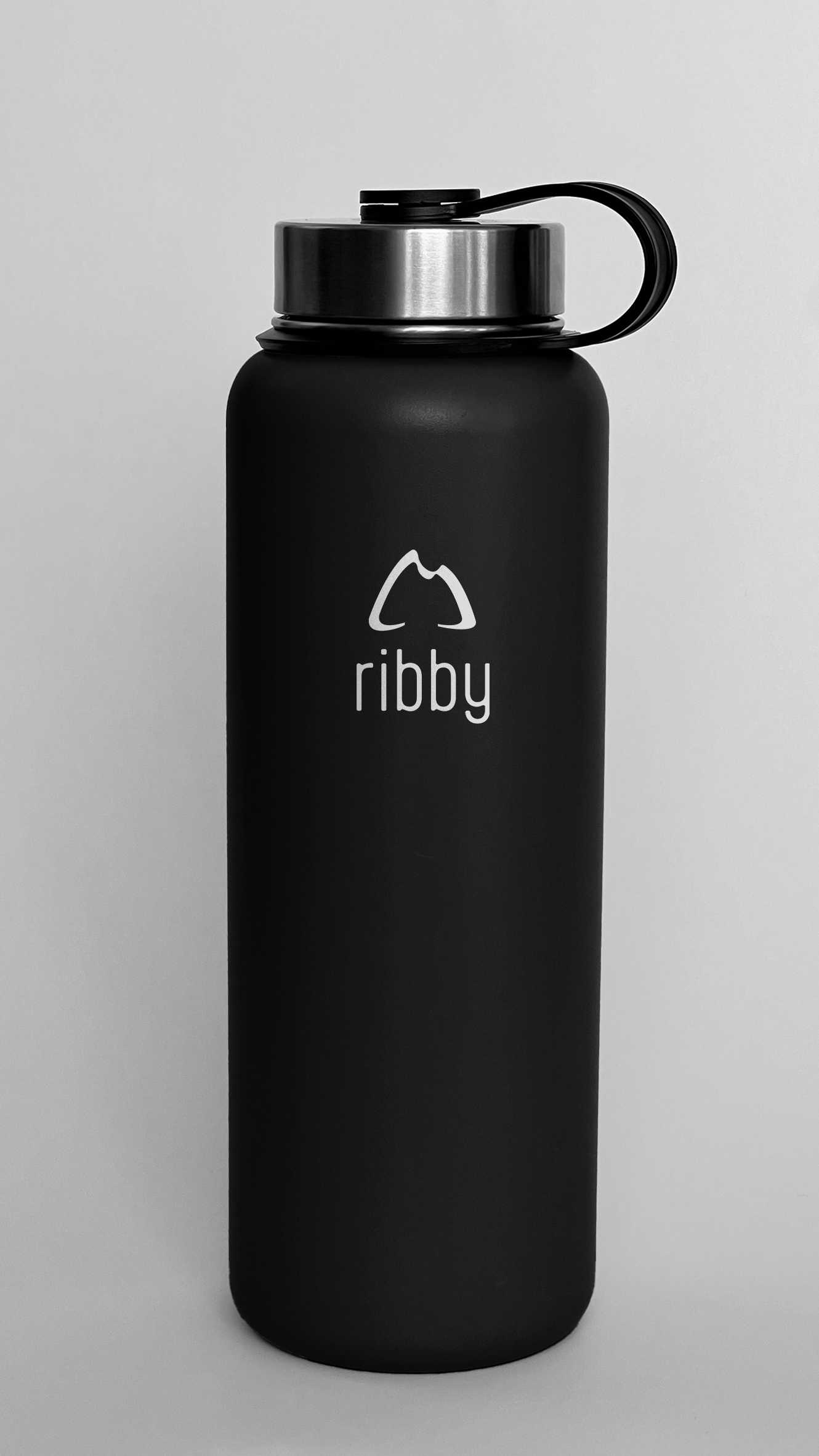 Ribby 1200ml Wide Mouth Bottle with Straw Lid-Black