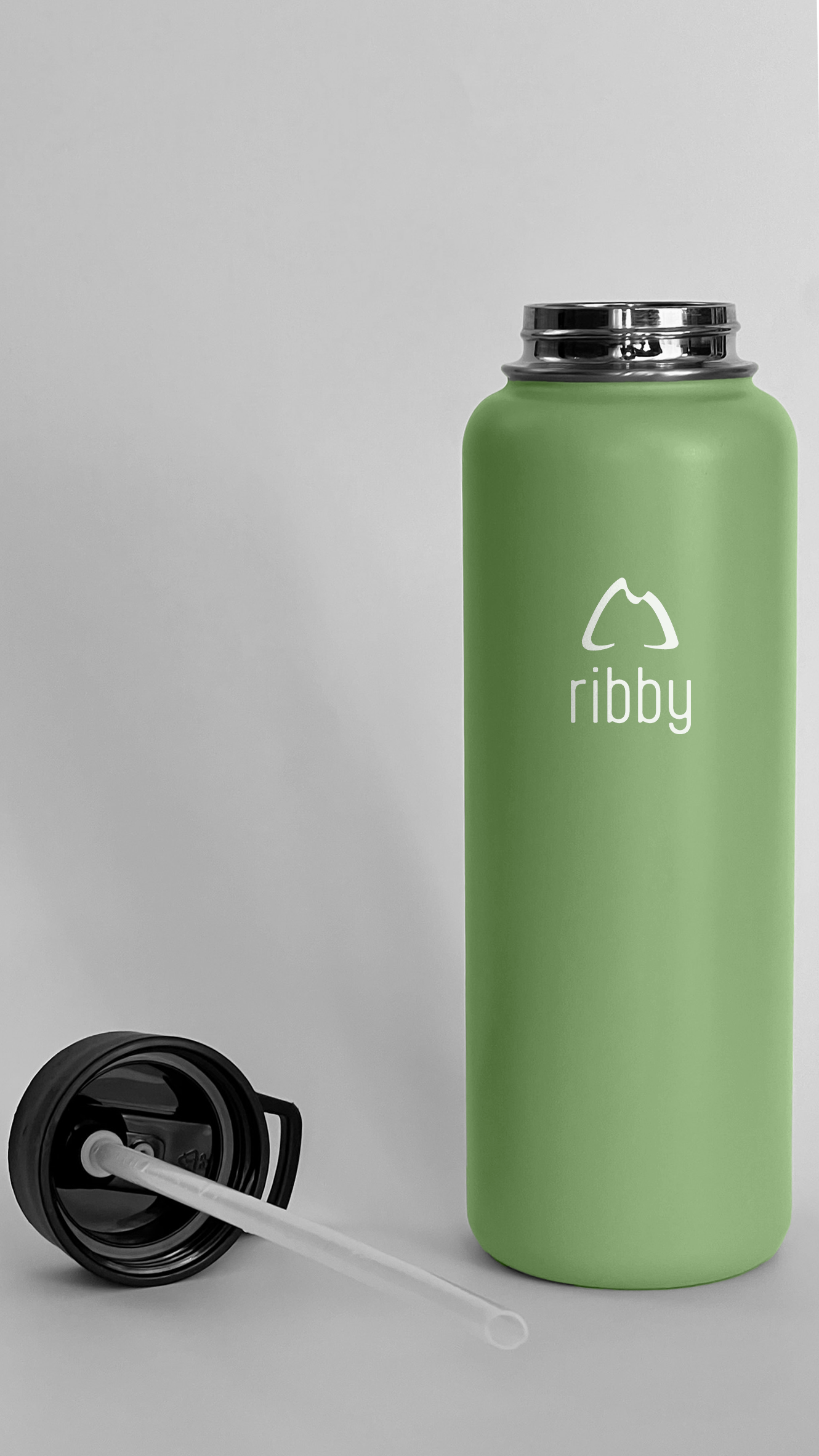 Ribby 1200ml Wide Mouth Bottle with Straw Lid-Mint