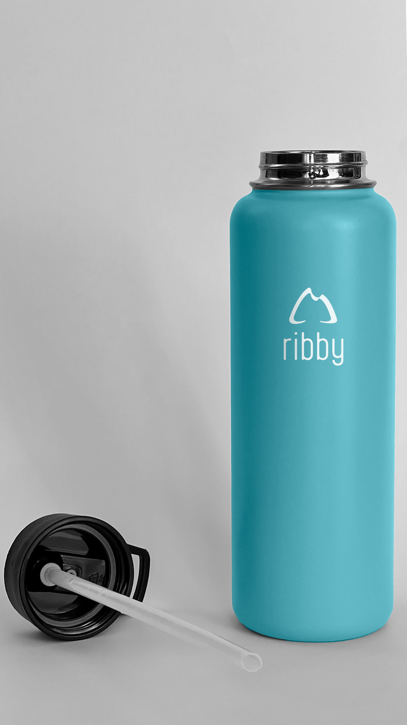 Ribby 1200ml Wide Mouth Bottle with Straw Lid-Sea Blue