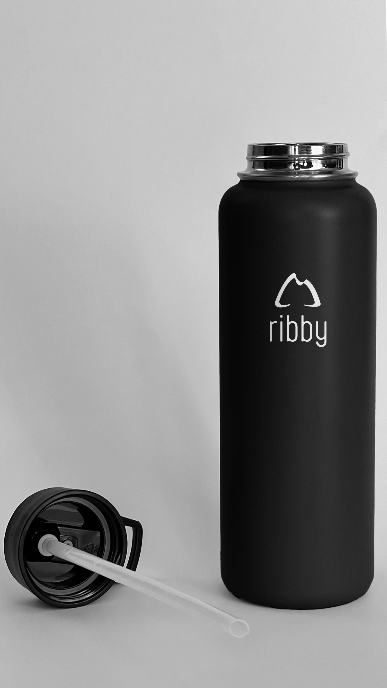 Ribby 1200ml Wide Mouth Bottle with Straw Lid-Black