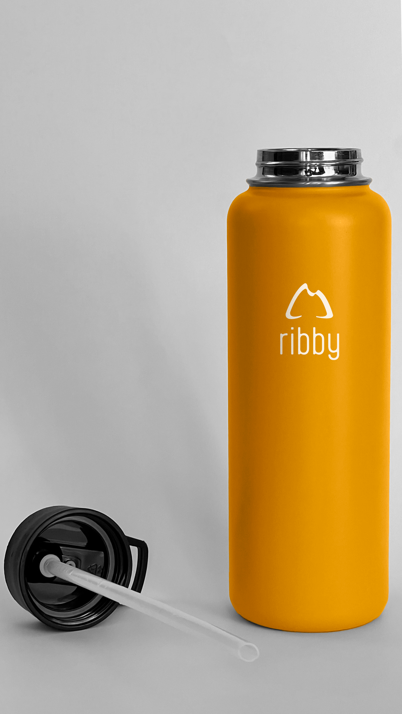 Ribby 1200ml Wide Mouth Bottle with Straw Lid-Sand Orange