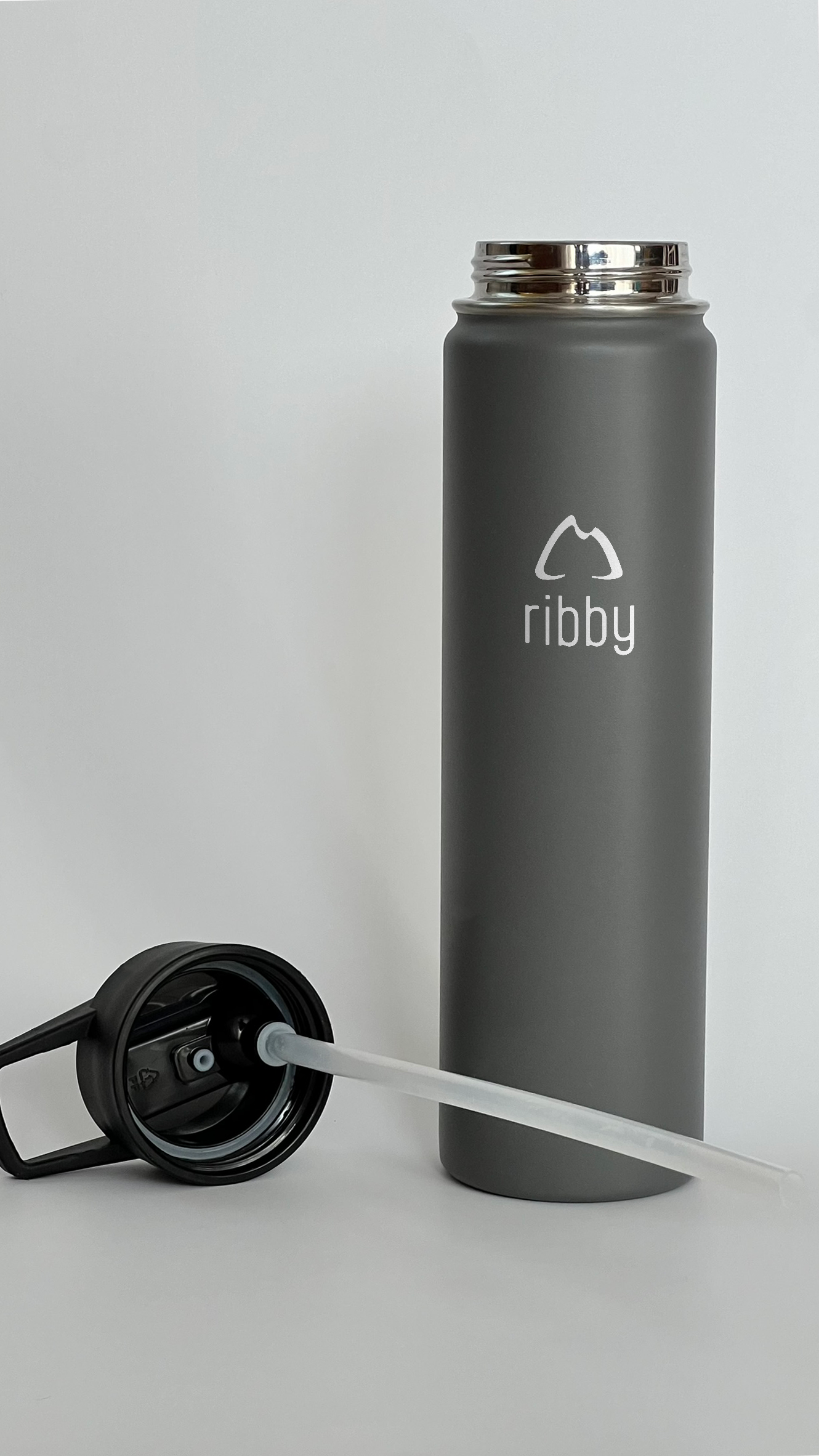 Ribby 710 ml Wide Mouth Bottle with Straw Lid-Gray