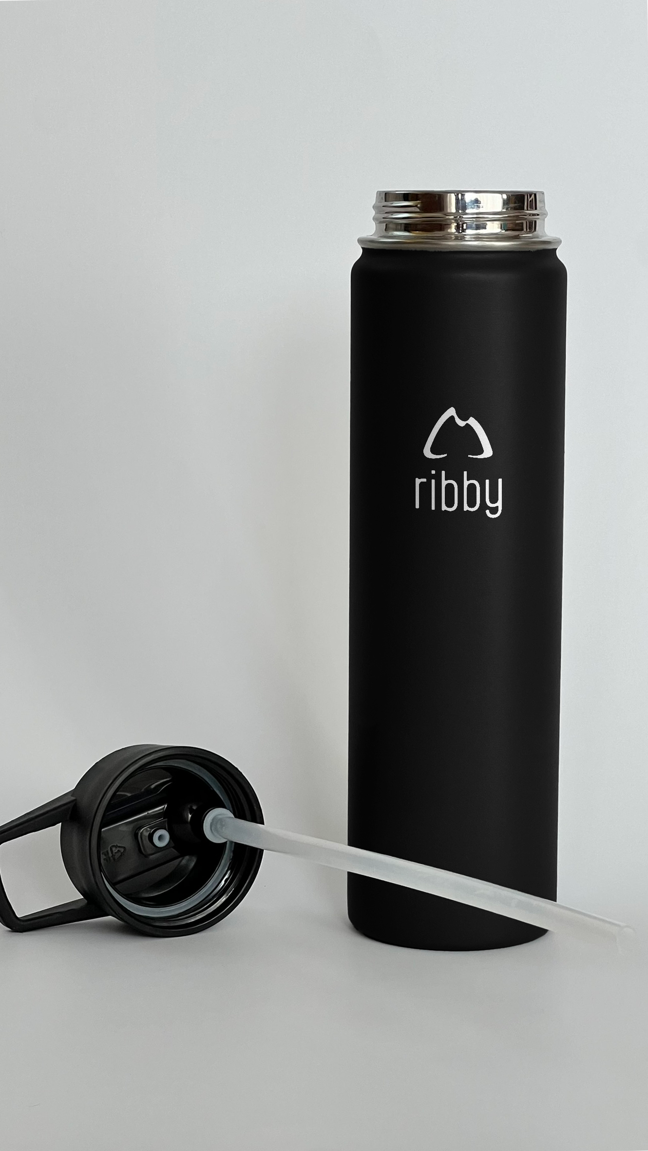 Ribby 710 ml Wide Mouth Bottle with Straw Lid-Black