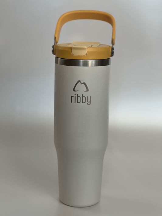 Ribby 1200ml Tumbler with new Sipraw lid - White and Yellow